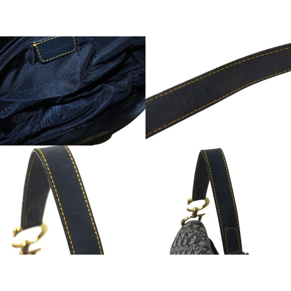 Dior Christian Double Canvas Saddle Trotter Blue Leather Bag Gold Navy - Picture 6 of 8